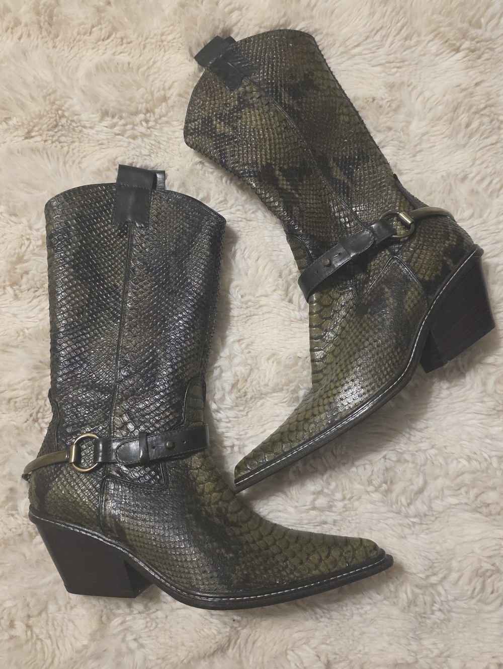 Donald J Pliner Green Snakeskin Leather Boots
